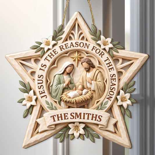 Jesus Is The Reason For The Season - Personalized Wooden Door Sign