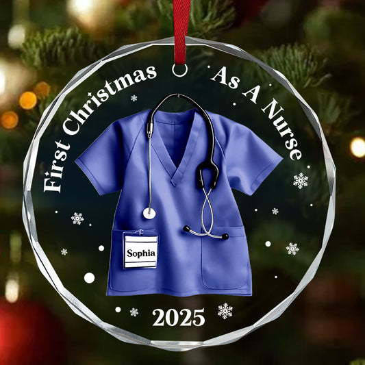 First Christmas As A Nurse - Personalized Custom Glass Ornament FCURGOPLETN2590L