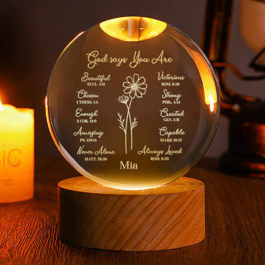 God Says You Are - Personalized Wooden Base Crystal Lamp