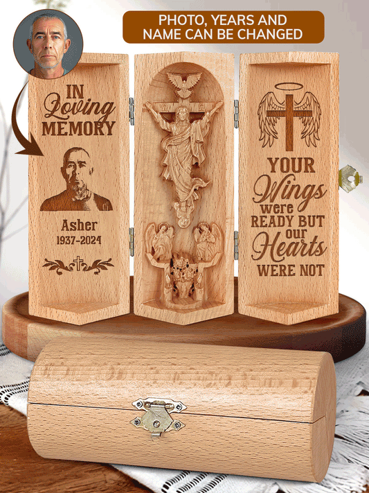 Your Wings Were Ready But My Heart Was Not - Personalized Openable Wooden Cylinder Sculpture of Jesus Christ