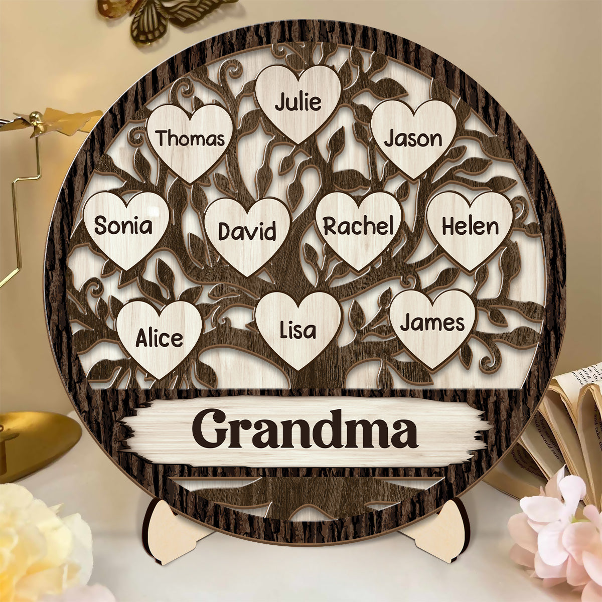 Grandkids Family Tree - Personalized 2-Layered Wooden Plaque