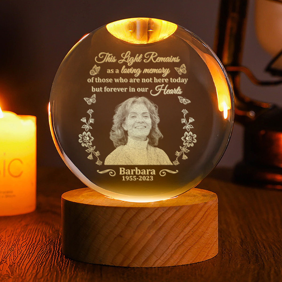 You Are Forever In Our Hearts - Personalized Wooden Base Crystal Lamp