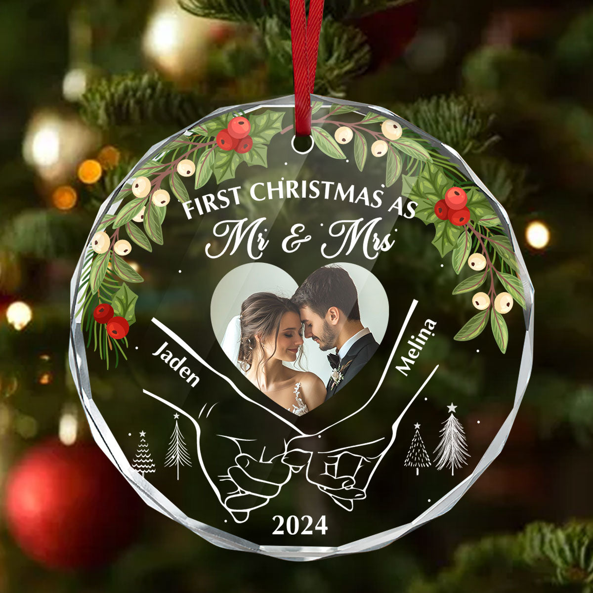 Holding Hands First Christmas Newlywed Couple - Personalized Custom Glass Ornament FCURGOPLEHA2229TA