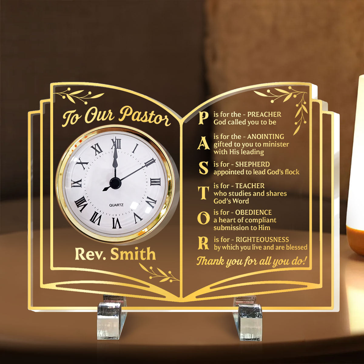 Thank You Pastor - Personalized Acrylic Desk Clock