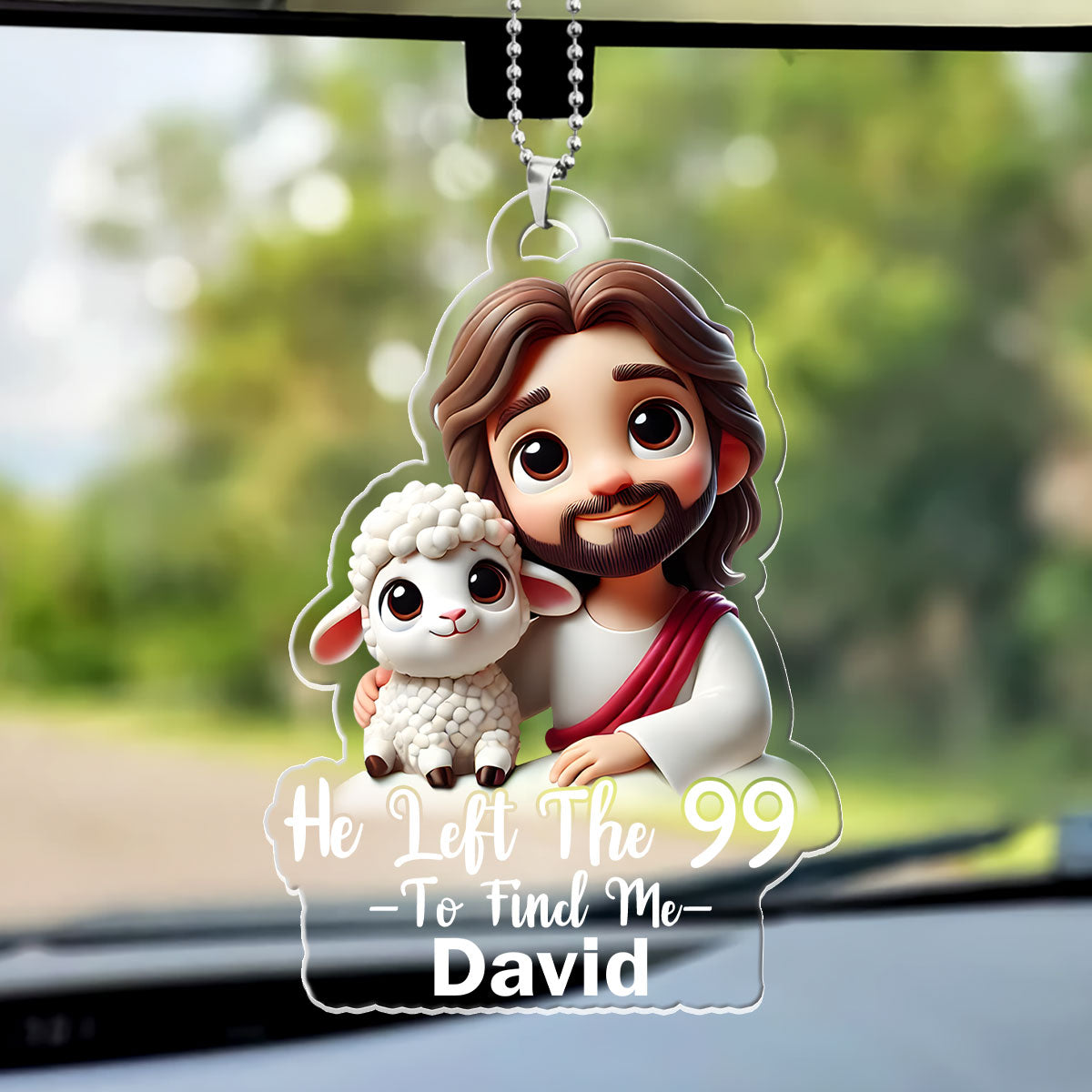 Jesus And His Lamb - Personalized Car Acrylic Hanging Ornament