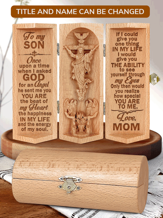 To My Son/daughter - Personalized Openable Wooden Cylinder Sculpture of Jesus Christ