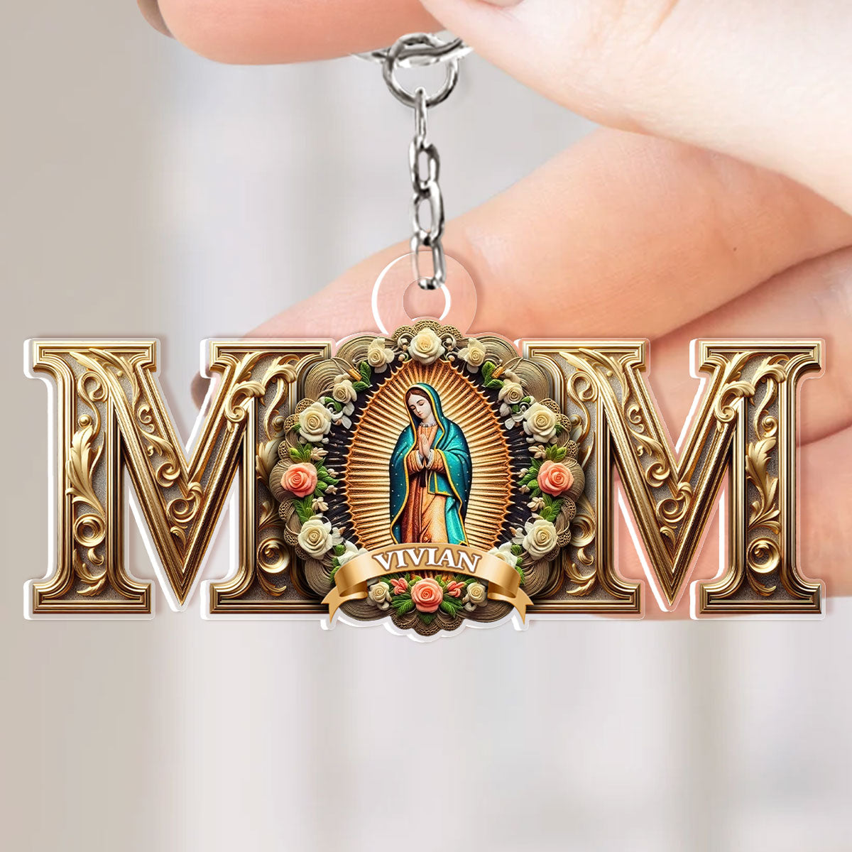 Vintage Virgin Mary Mom - Personalized Acrylic Keychain