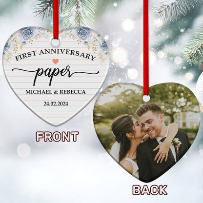First Anniversary Paper Wedding - Personalized Heart Shaped Ceramic Ornament FCHCOLETN2592M