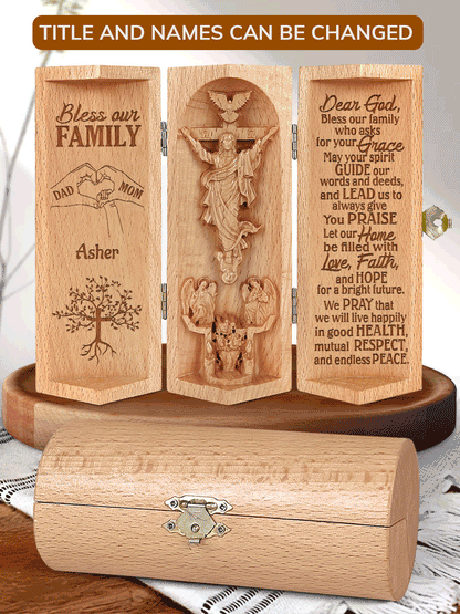 Bless Our Family - Personalized Openable Wooden Cylinder Sculpture of Jesus Christ
