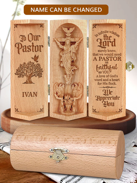 Our Pastor - Personalized Openable Wooden Cylinder Sculpture of Jesus Christ