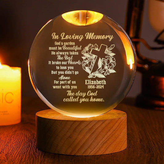 The Day God Called You Home - Personalized Wooden Base Crystal Lamp