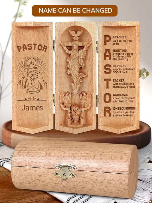 Prayer For Pastors - Personalized Openable Wooden Cylinder Sculpture of Jesus Christ CVSM30