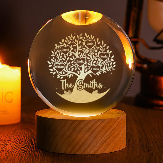 Family Tree - Personalized Wooden Base Crystal Lamp