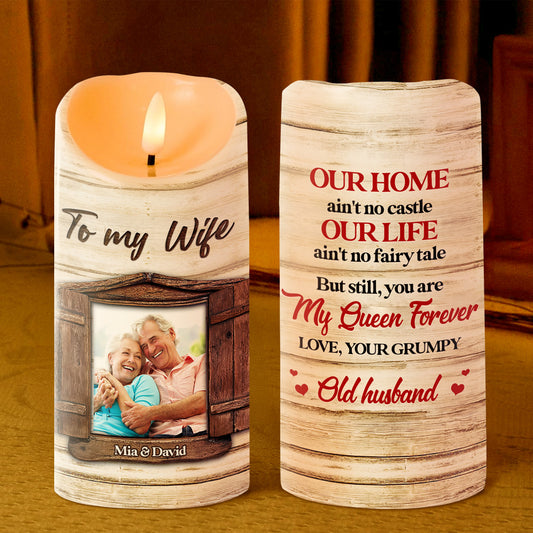 Our Home Ain't No Castle Old Couple - Personalized Flameless LED Candle