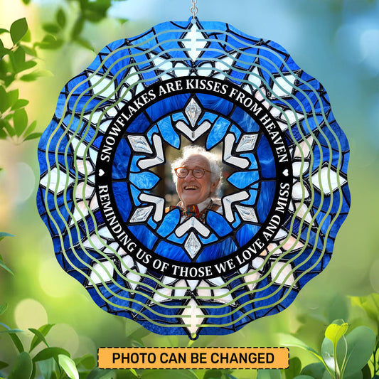 Custom Photo Snowflakes Are Kisses From Heaven Memorial - Personalized Wind Spinners