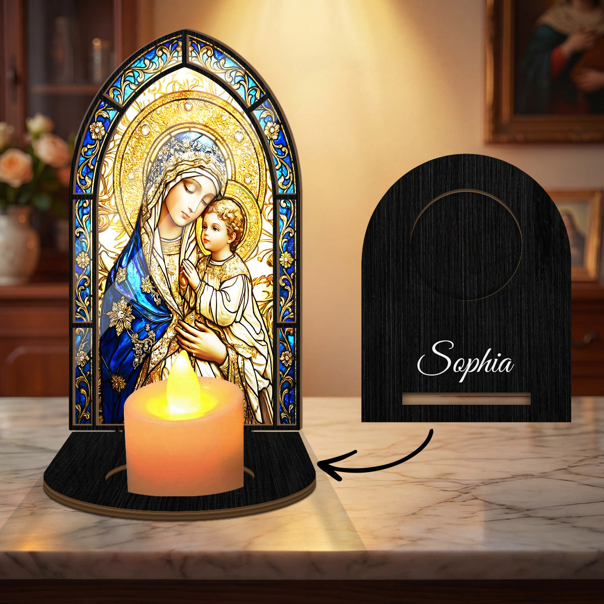 Blessed Mother And Child - Personalized Candle Holder