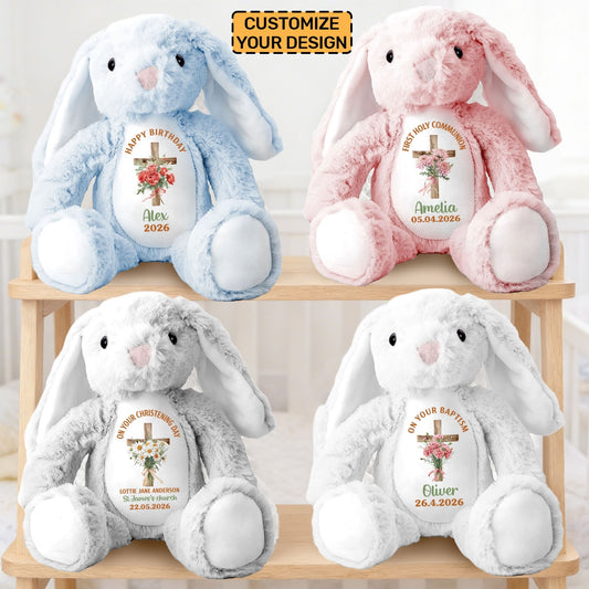 Birth Month Flower Milestones Collection - Personalized Stuffed Bunny