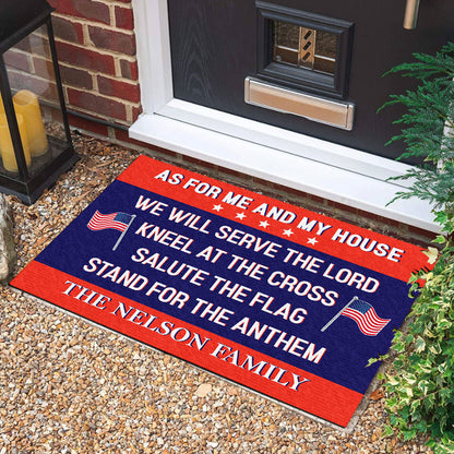 Kneel At The Cross, Salute The Flag - Personalized Doormat