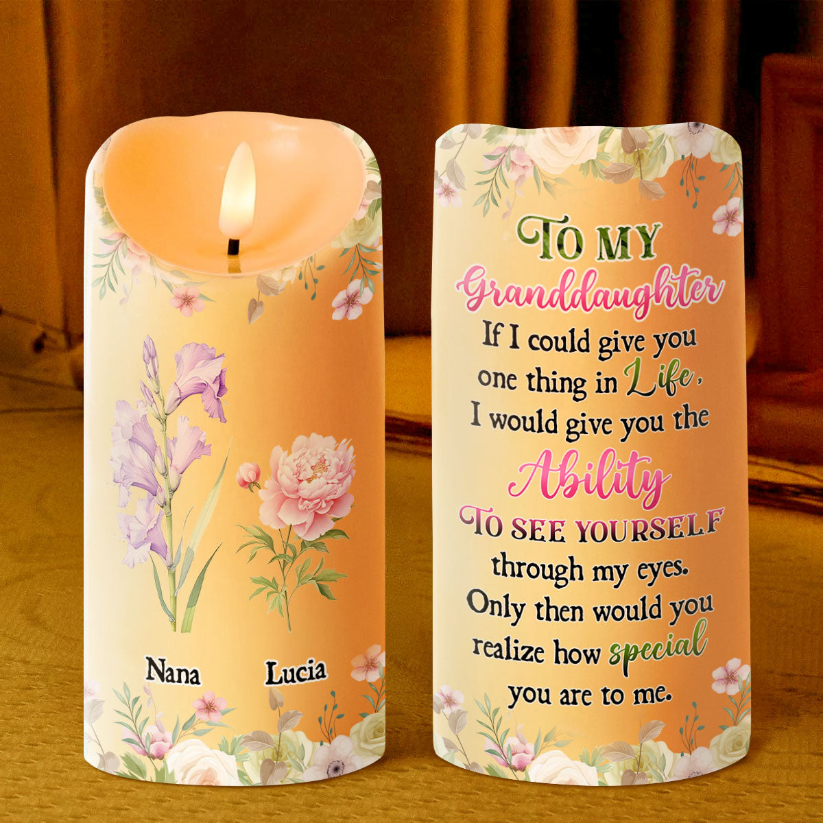 My Granddaughter Are Special To Me Birth Flower - Personalized Flameless LED Candle