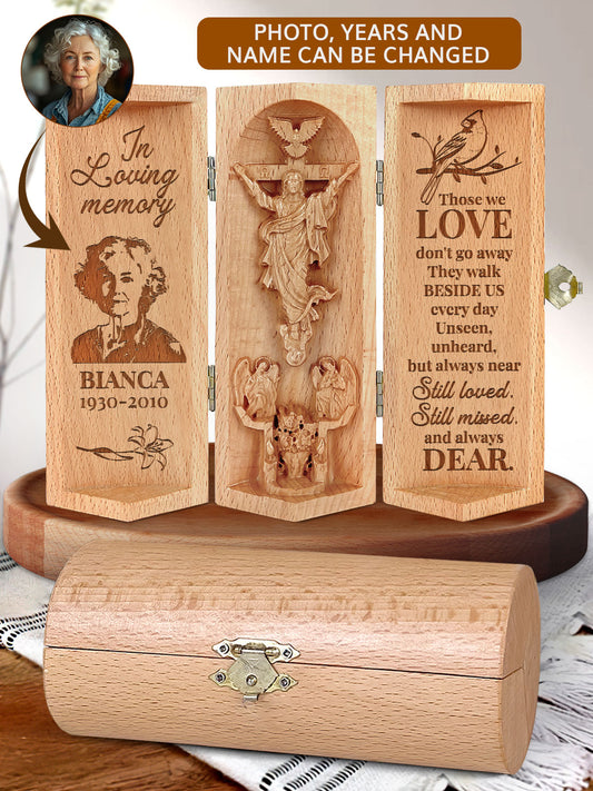 In Loving Memory - Personalized Openable Wooden Cylinder Sculpture of Jesus Christ CVSH04