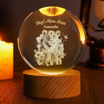 Mama Roar - Personalized Wooden Base Crystal Lamp