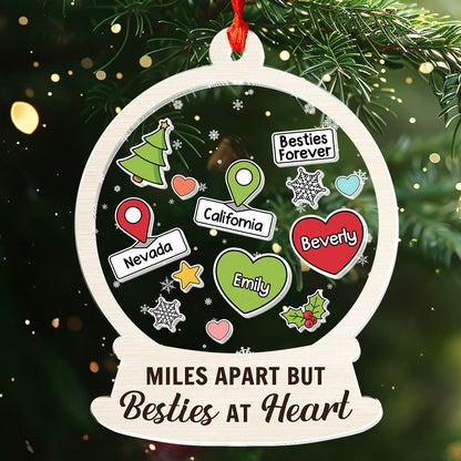 Miles Apart But Besties At Heart - Personalized 3 Layered Christmas Shaker Ornament