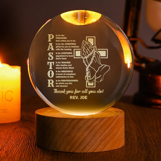 Pastor Appreciation - Personalized Wooden Base Crystal Lamp