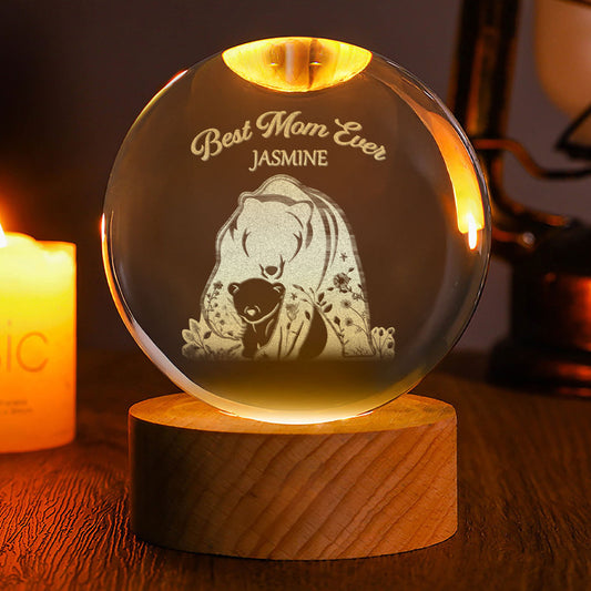 Mama Bear - Personalized Wooden Base Crystal Lamp