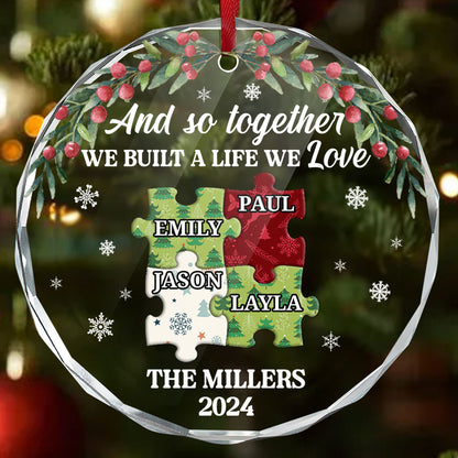 Family Puzzle - Personalized Custom Glass Ornament FCURGOPLEHA2632TA