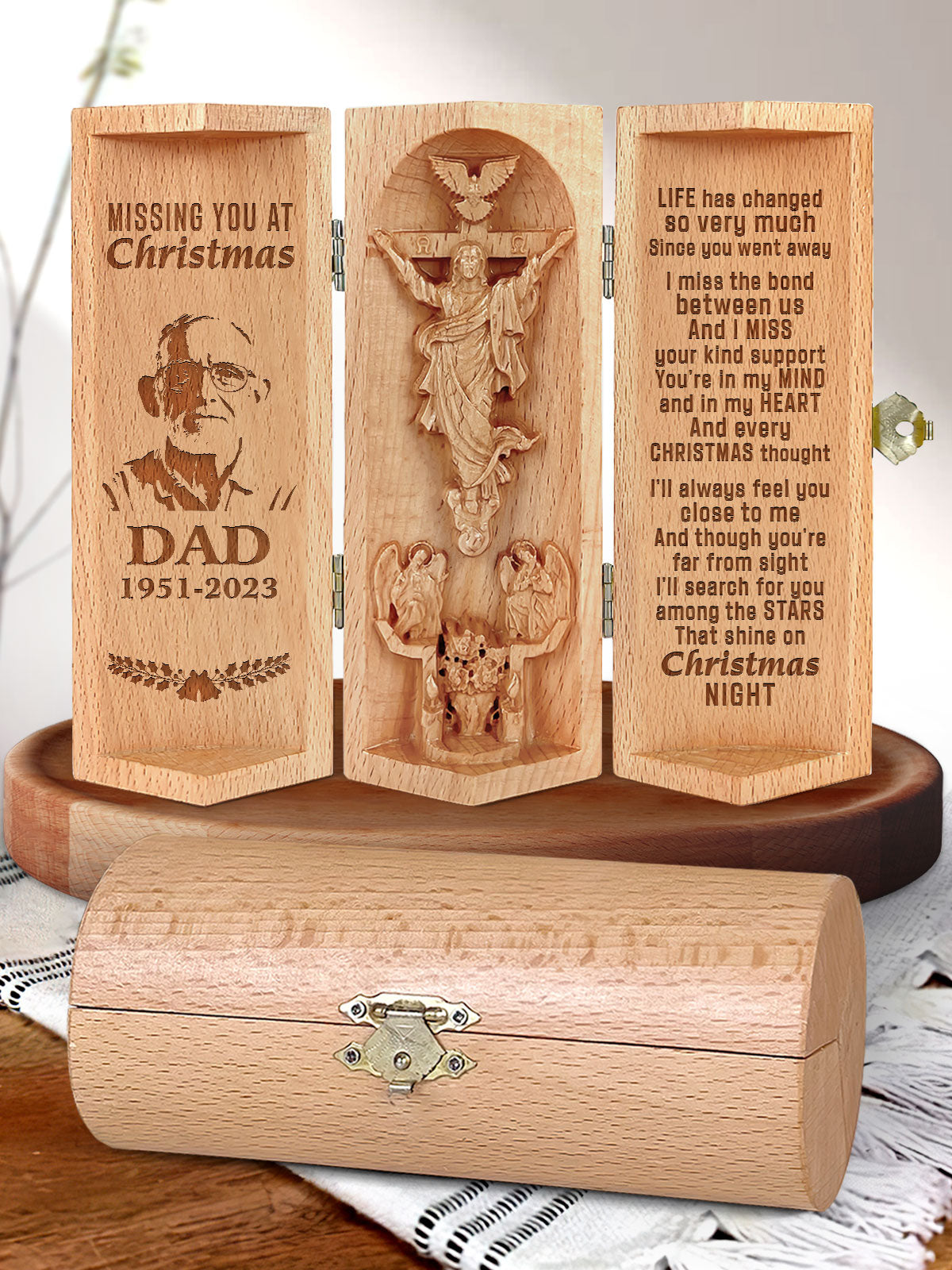 Shine On Christmas Night Memorial - Personalized Openable Wooden Cylinder Sculpture of Jesus Christ FCWJCLEHA2308L