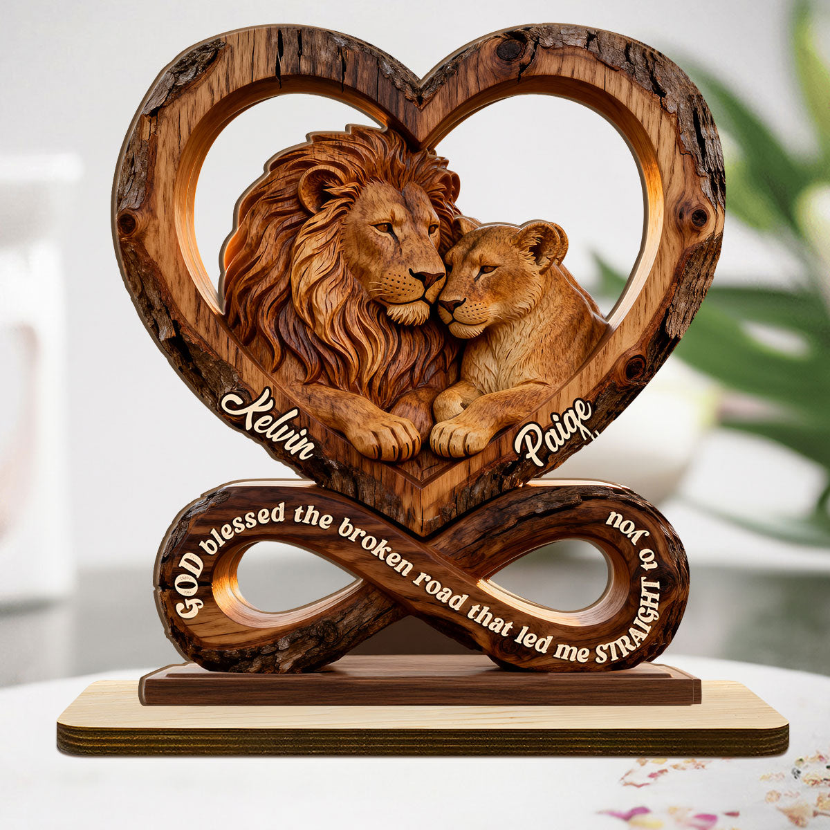 God Blessed The Broken Road That Led Me Straight To You - Personalized 2-Layer Wood Plaque With Flat Base