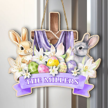 Egg Rabbit Cross - Personalized Wooden Sign