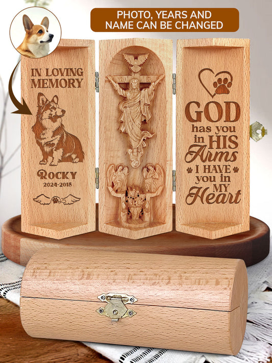 God Has You In His Arms - Personalized Openable Wooden Cylinder Sculpture of Jesus Christ