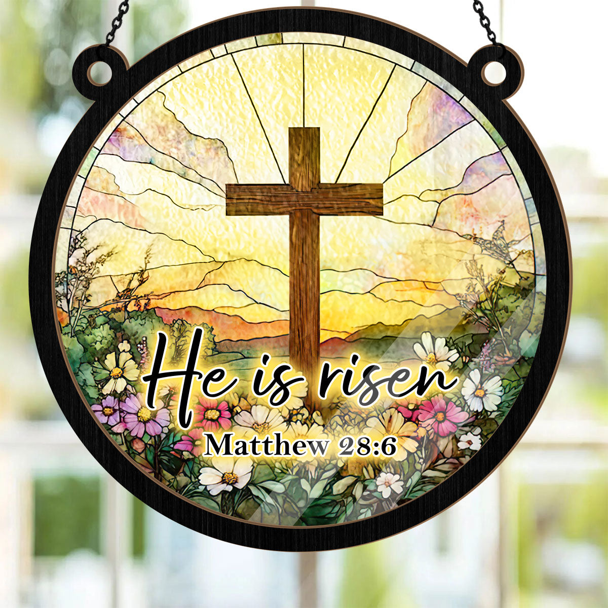 Flower Cross Christian Easter - Window Hanging Suncatcher