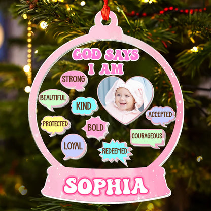 God Says I Am Kid - Personalized 3 Layered Christmas Shaker Ornament