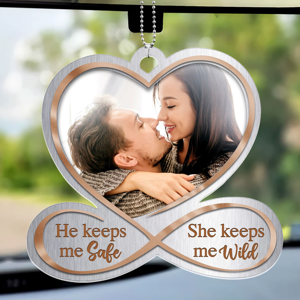 He Keeps Me Safe She Keeps Me Wild - Personalized 1-Side Car Acrylic Hanging Ornament