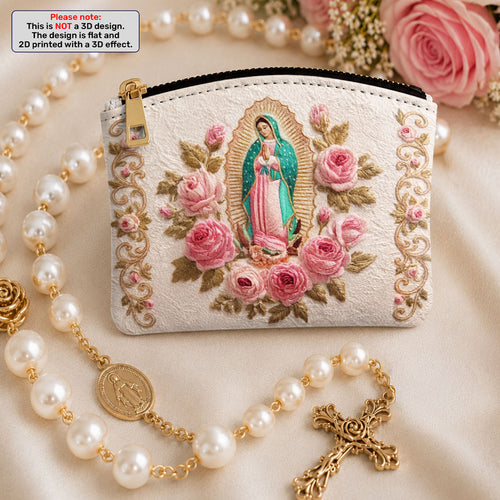 Our Lady Of Guadalupe Among The Roses -  Leather Rosary Pouch