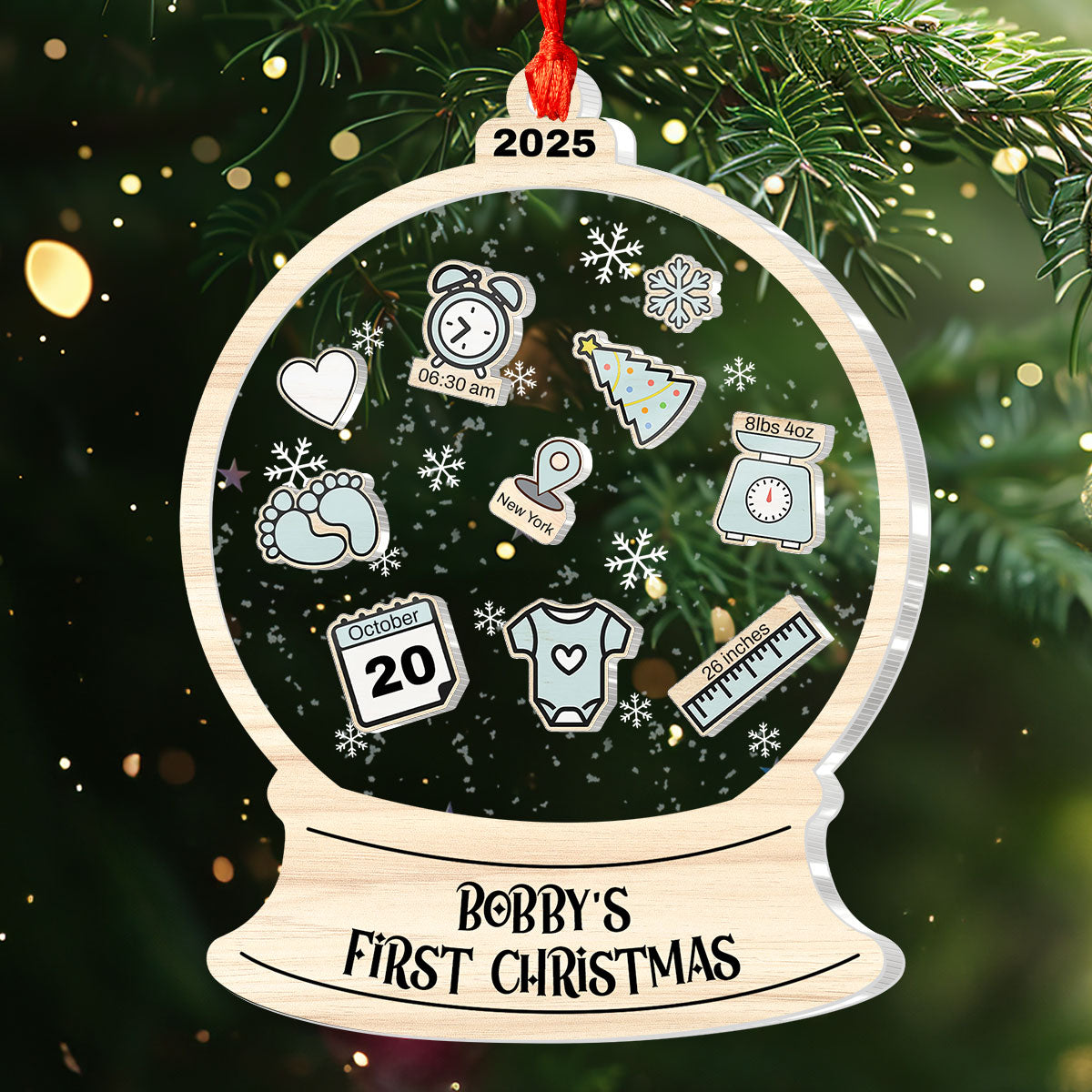Baby's First Christmas Snow Globe - Personalized 3 Layered Christmas Shaker Ornament FCCSOLETN2467T