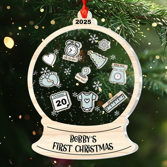 Baby's First Christmas Snow Globe - Personalized 3 Layered Christmas Shaker Ornament FCCSOLETN2467T