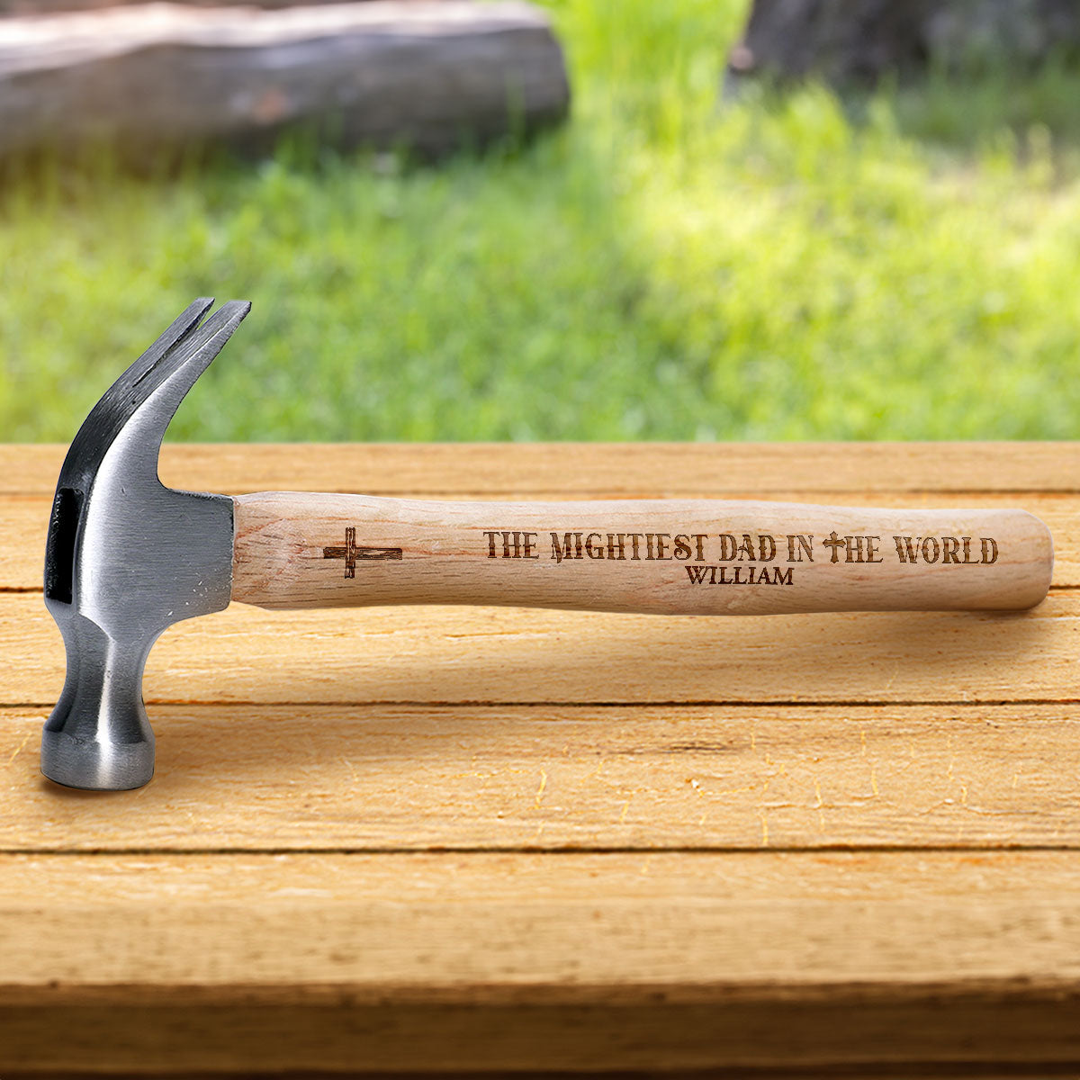 The Mightiest Dad In The World - Personalized Wooden Hammer