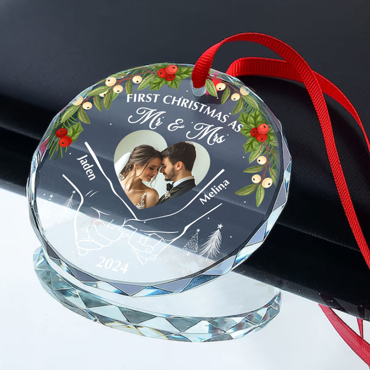 Holding Hands First Christmas Newlywed Couple - Personalized Custom Glass Ornament FCURGOPLEHA2229TA