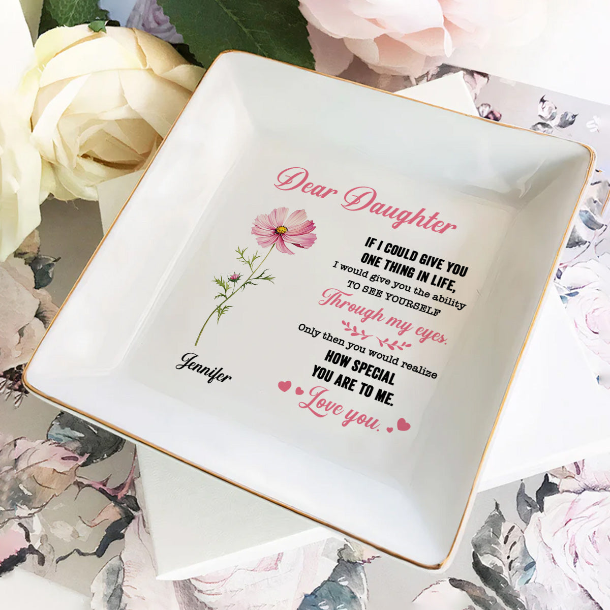 Gift To Daughter, Granddaughter Birth Month Flowers - Personalized Jewelry Dish FCJDLETN2336TA