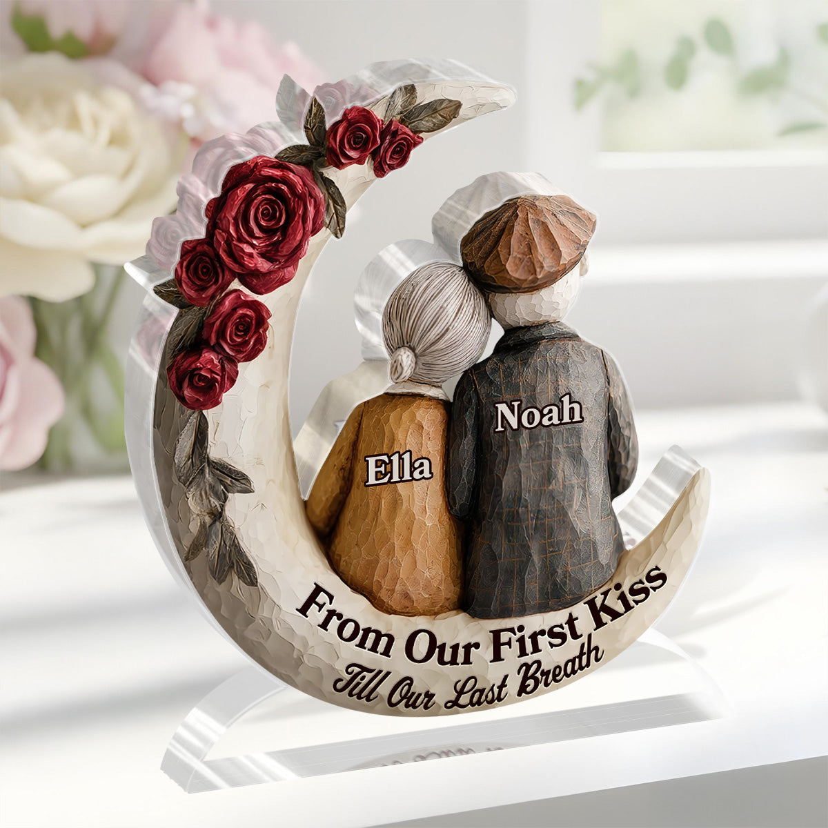 Eternal Embrace On The Crescent Moon - Personalized Custom Shaped Squared Acrylic Plaque