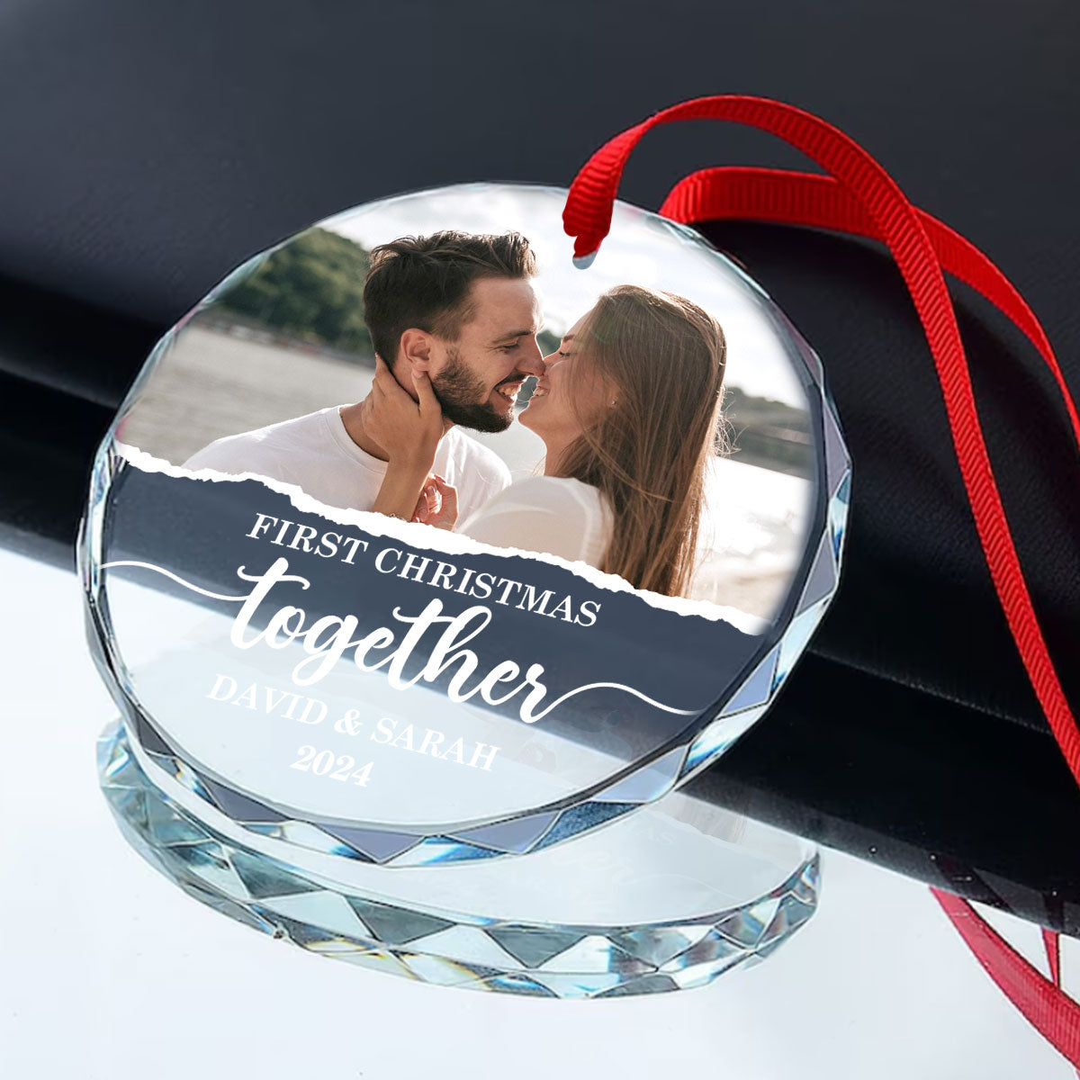 Our First Christmas Couple - Personalized Custom Glass Ornament FCURGOPLEHA2884T