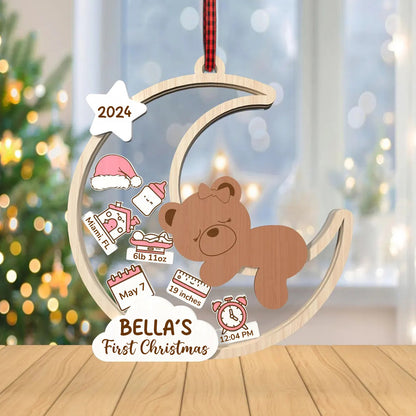 Baby's First Christmas Bear Moon - Personalized 3 Layered Christmas Shaker Ornament FCCSOLEHA2156D