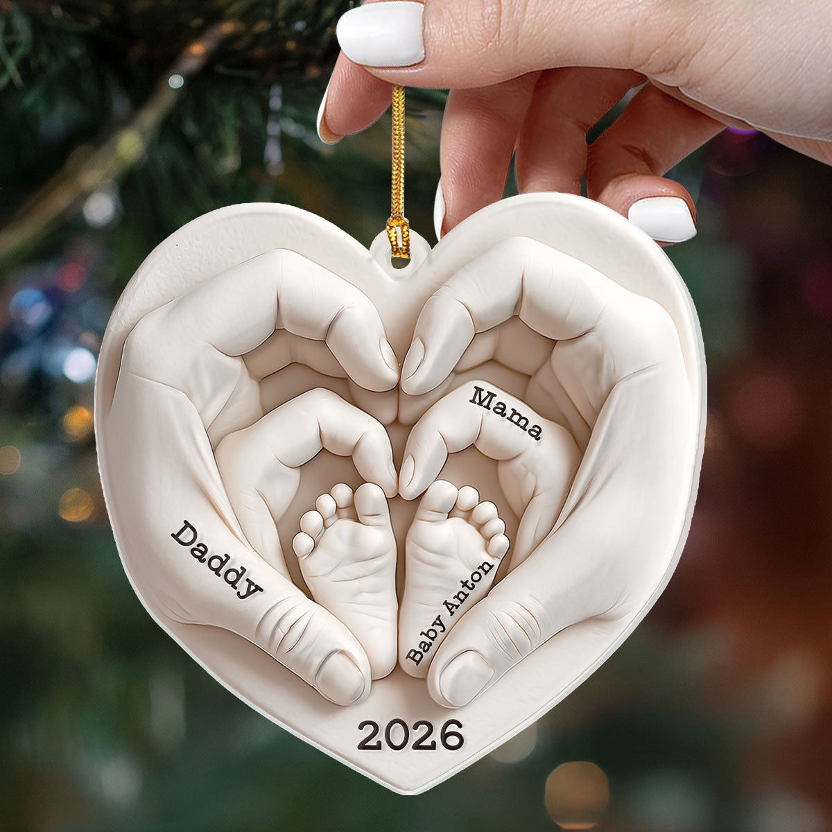 Heart Of Love Keepsake - Personalized 3D Relief White Acrylic Ornament