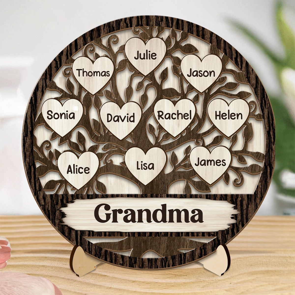 Grandkids Family Tree - Personalized 2-Layered Wooden Plaque