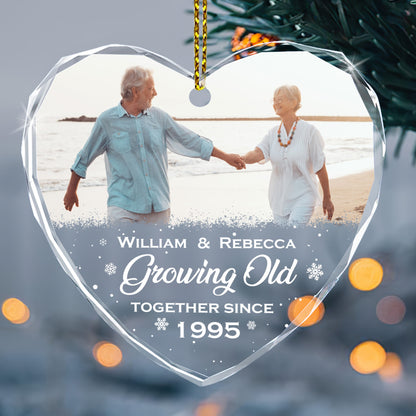 Growing Old Together - Personalized Heart Shaped Glass Ornament FCHGOLETN2715D