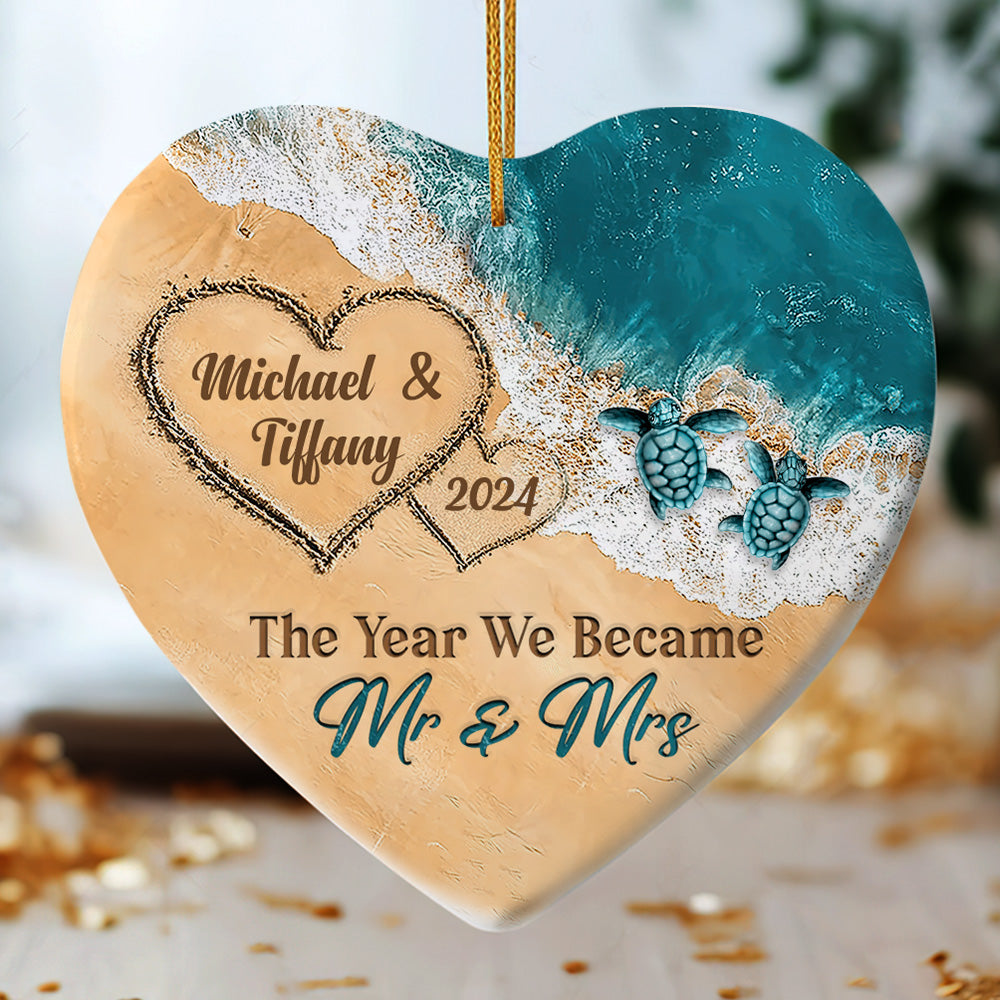 The Year We Became Mr & Mrs - Personalized Heart Shaped Ceramic Ornament FCHCOLETN2650TA