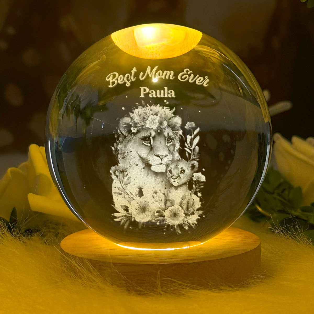 Mama Roar - Personalized Wooden Base Crystal Lamp